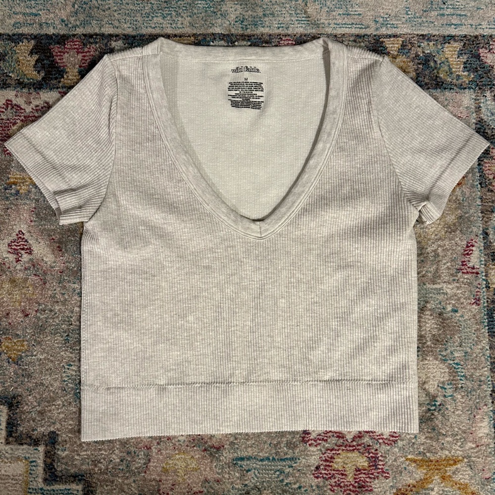 Wild Fable Ribbed Cropped V-Neck Tee